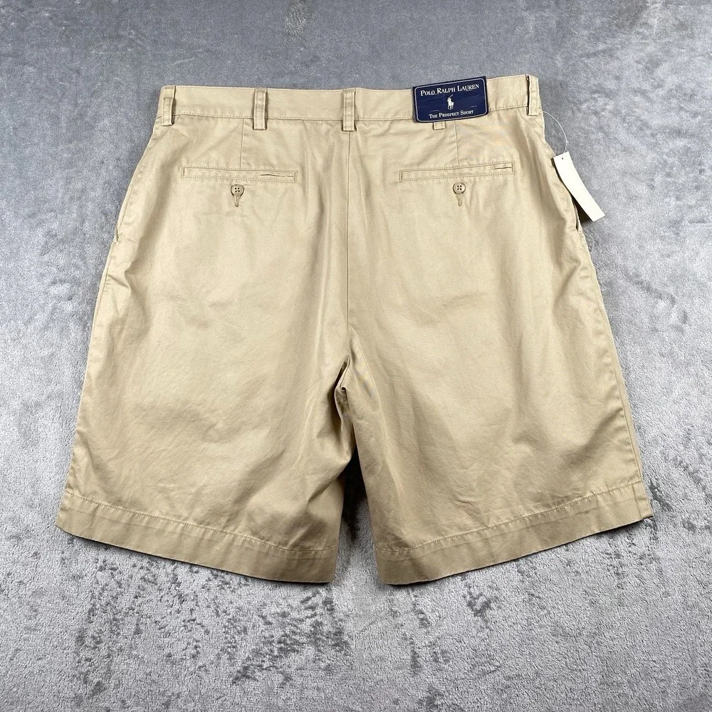 Vintage Polo Ralph Lauren Prospect Shorts Mens Sz 36 Tan Flat Front Chino *READ*